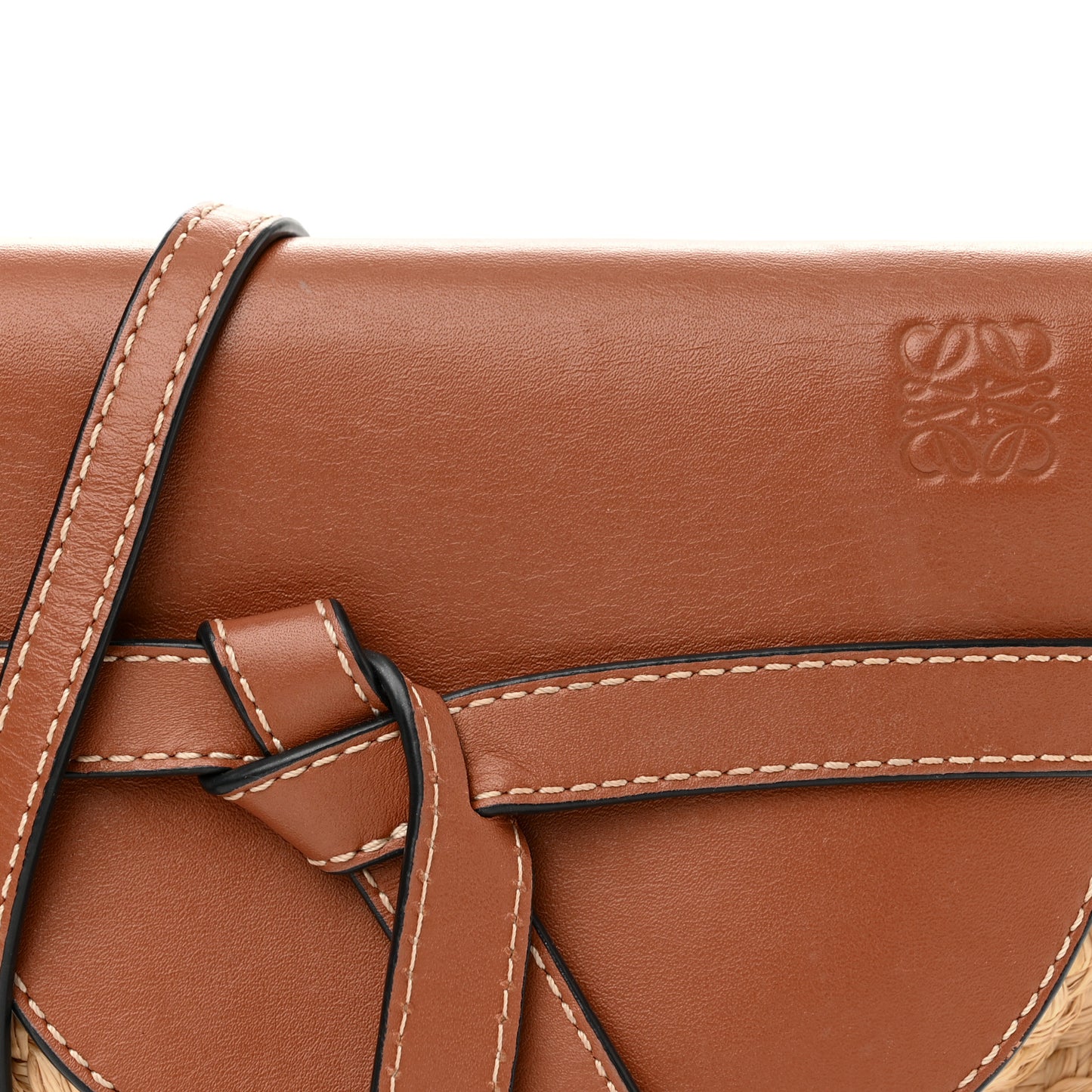 Calfskin Raffia Mini Gate Crossbody Bag Natural Tan