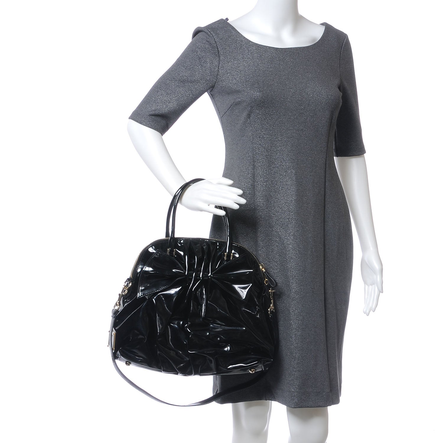 Valentino Garavani Patent Lacca Bon Bon Dome Bow Tote Black 2 of 7