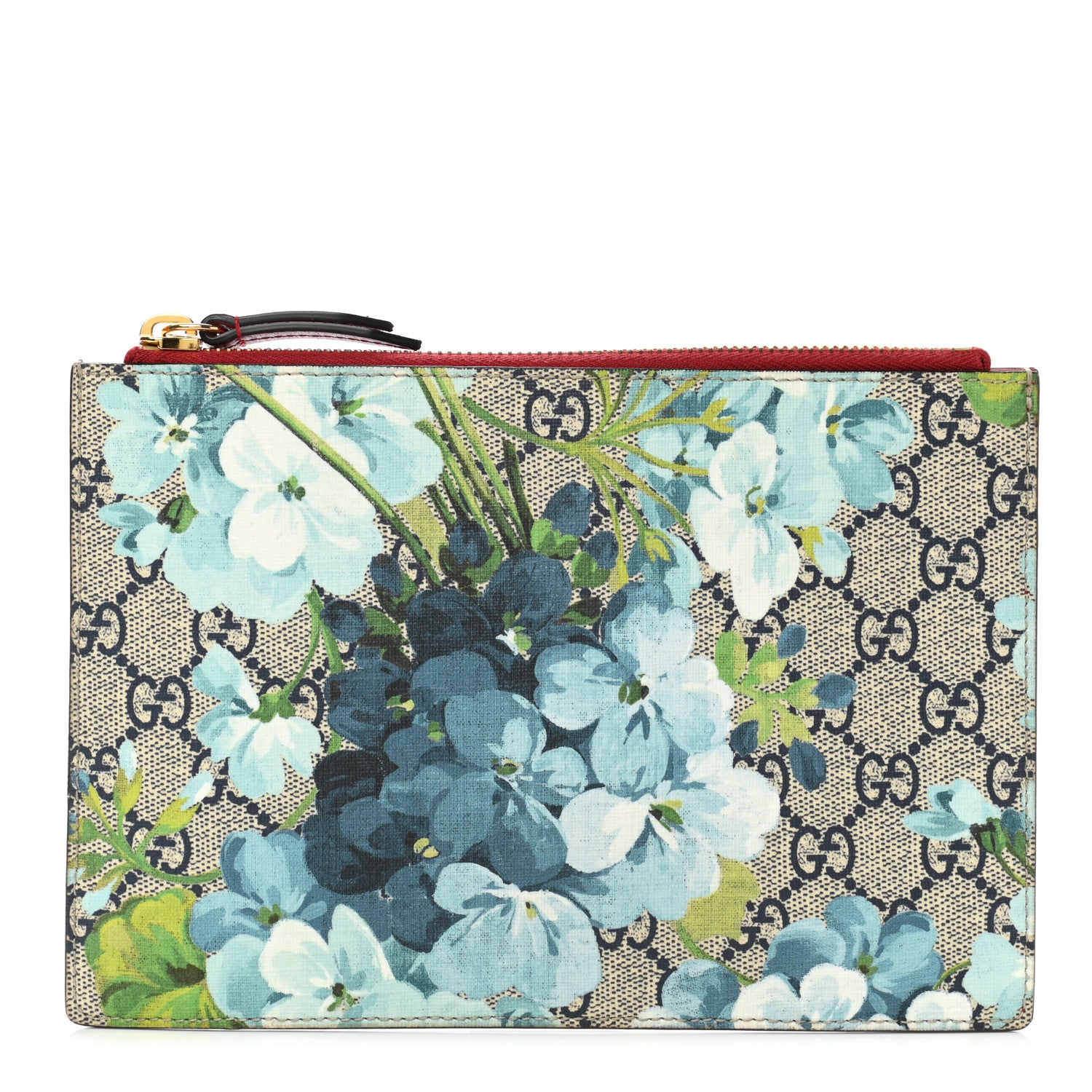 Gucci GG Supreme Monogram Blooms Small Zip Pouch Beige Blue Hibiscus Red 1 of 6