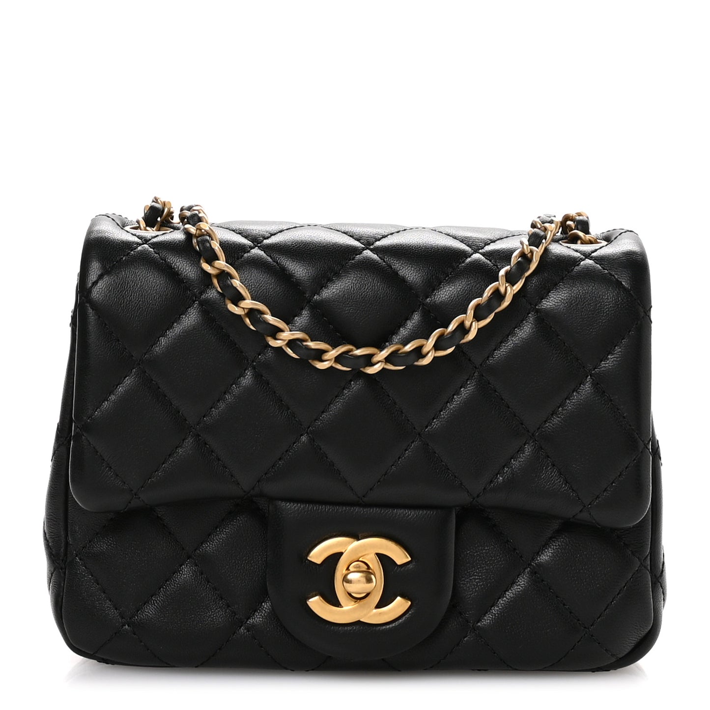 Lambskin Quilted Mini Pearl Crush Flap Black