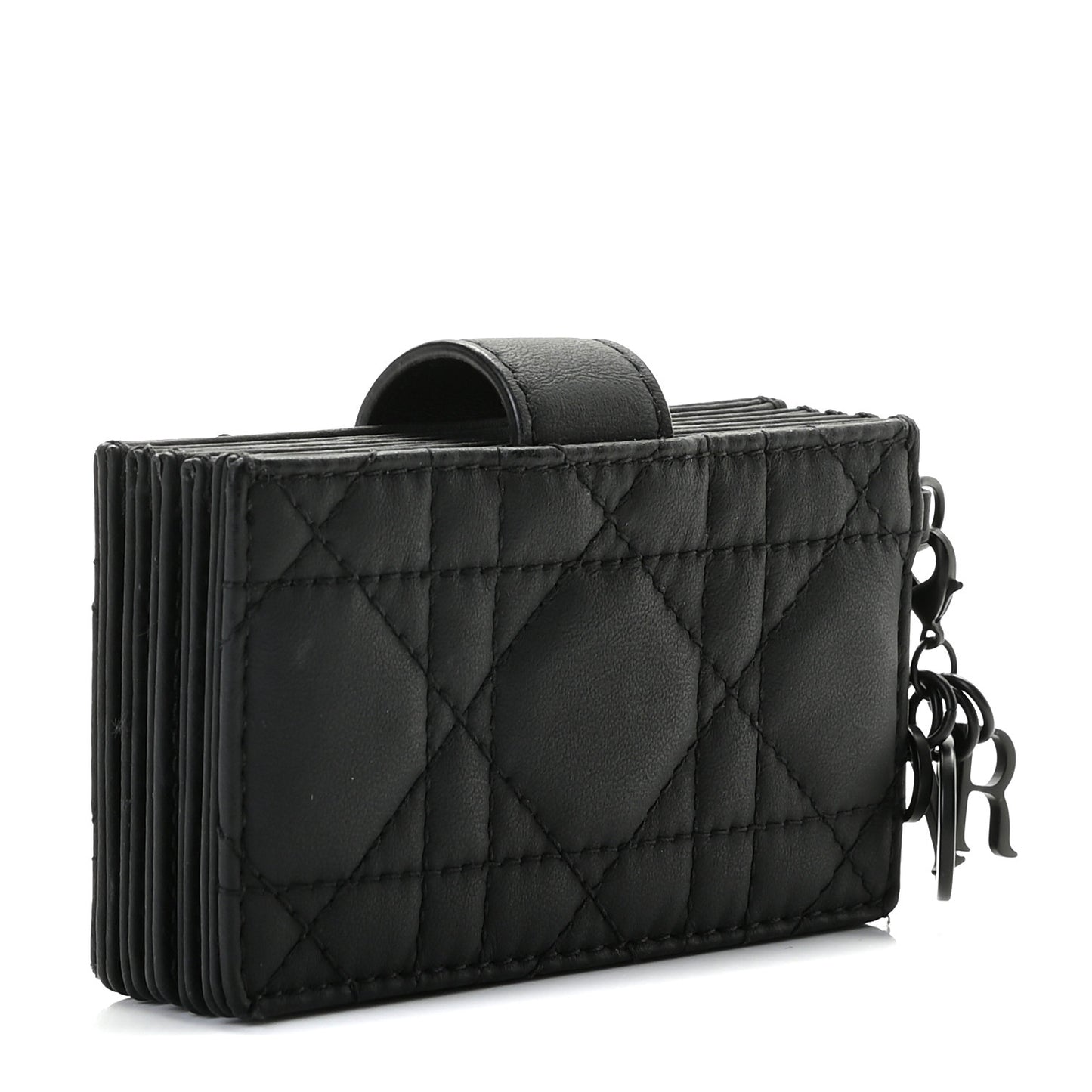 Ultra Matte Calfskin Cannage Lady Dior 5-Gusset Card Holder Black