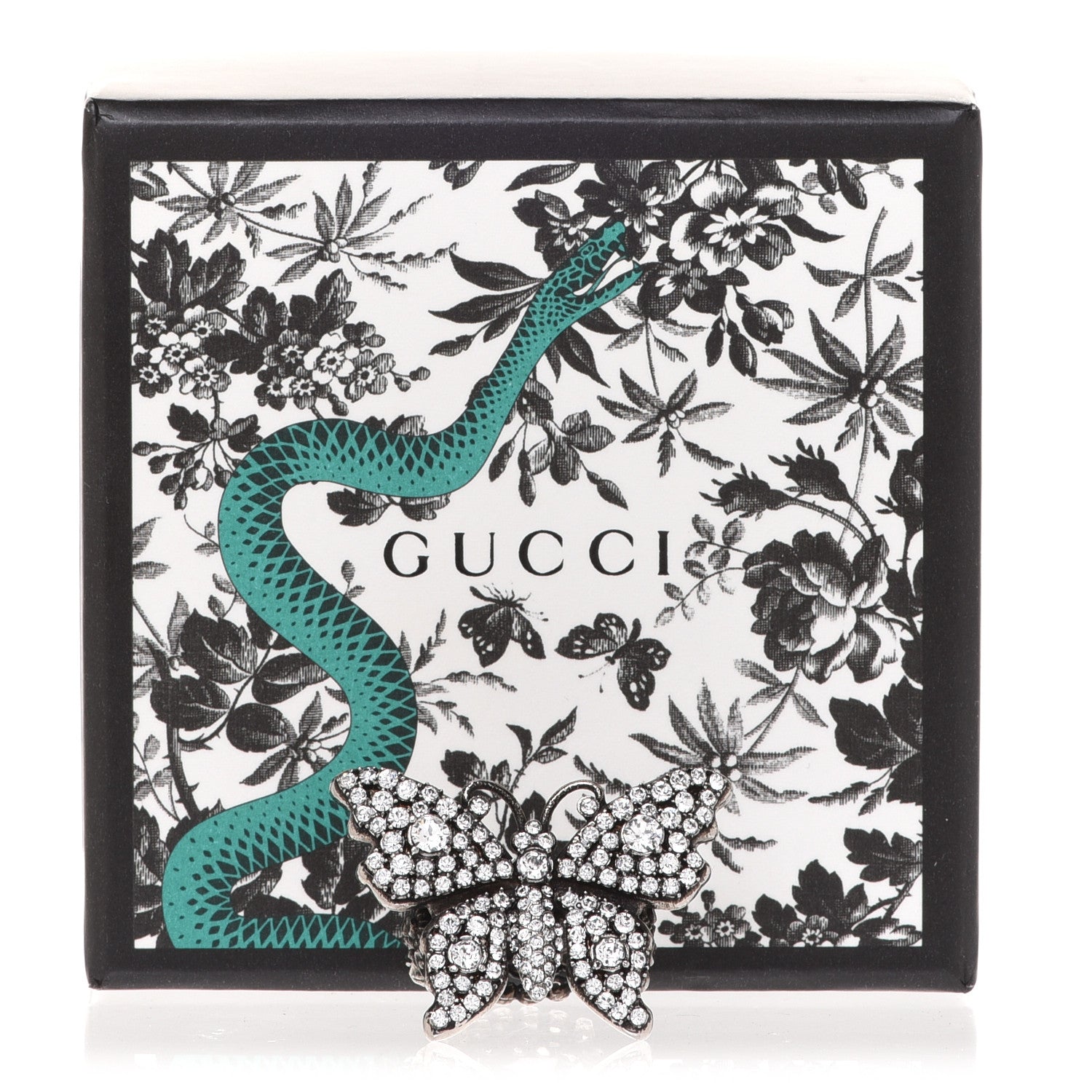 Gucci Metal Crystal Butterfly Studded Ring M Silver 6 of 6