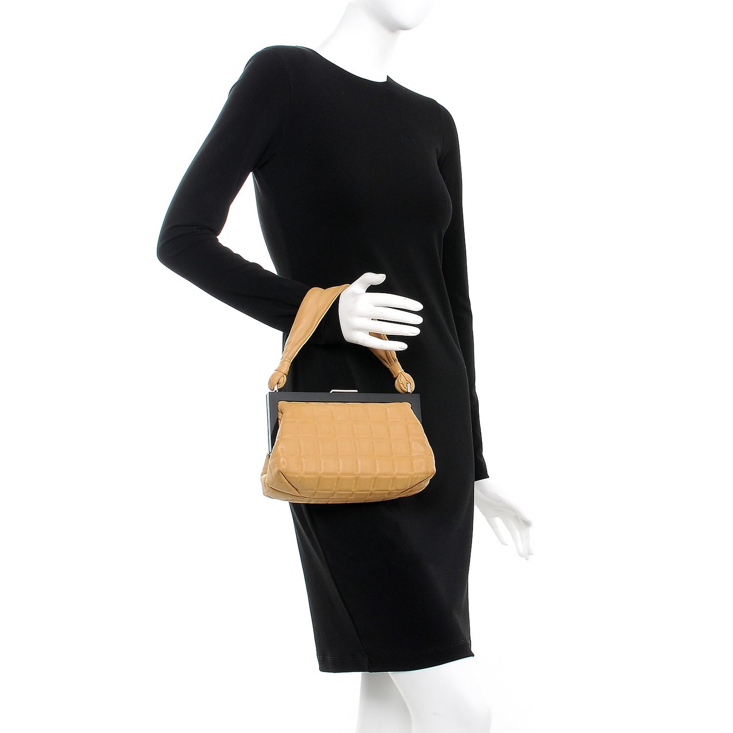 Lambskin Chocolate Bar Quilted Frame Bag Beige Black