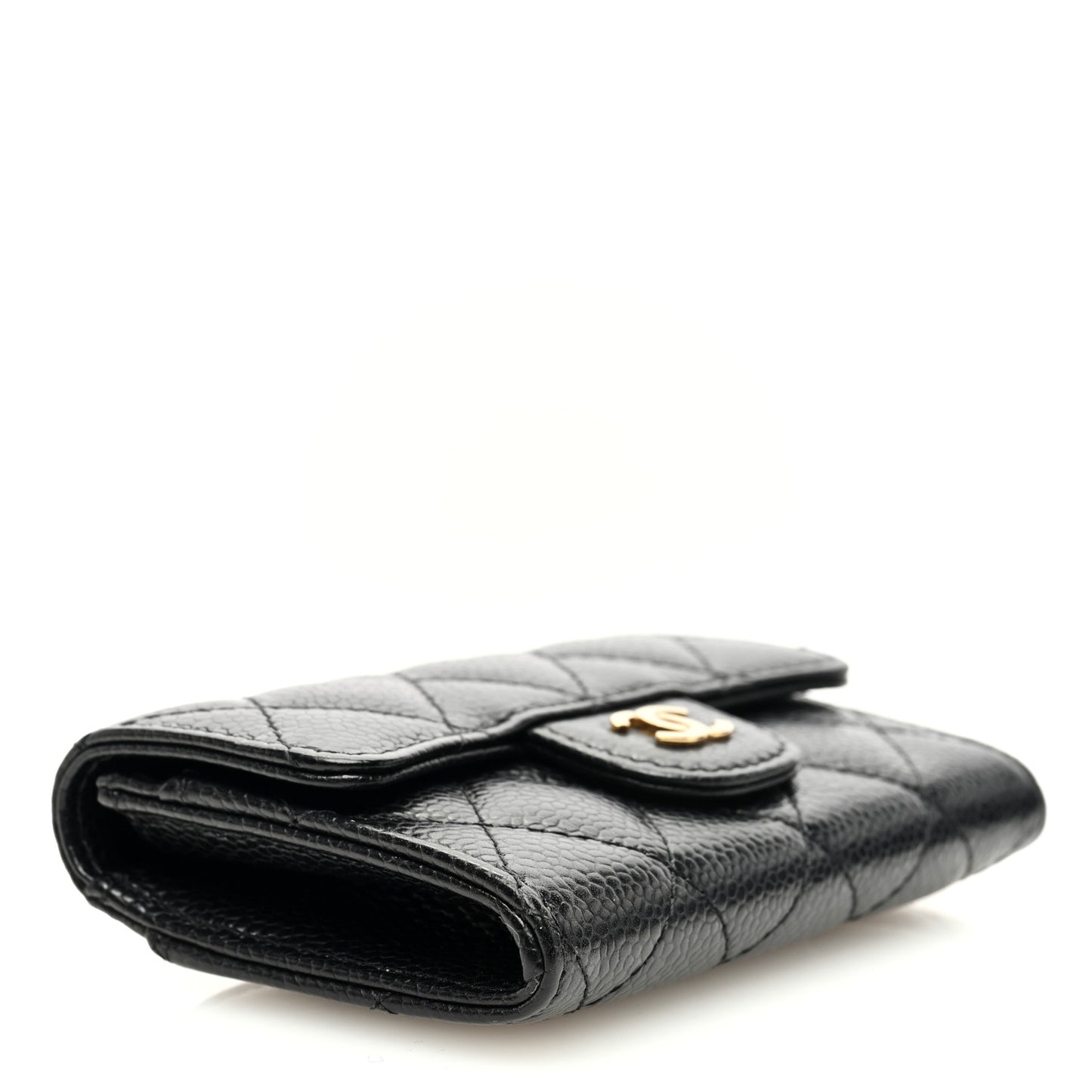 Caviar Quilted Flap Card Holder Wallet Black