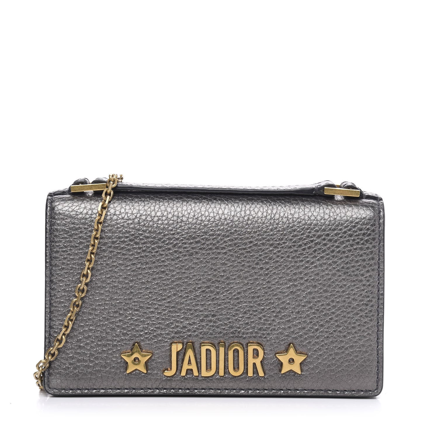 Metallic Grained Calfskin J'adior Clutch Gunmetal
