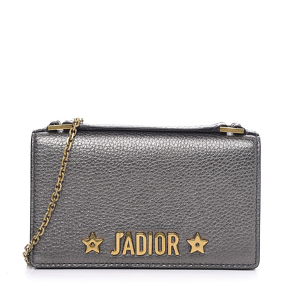 Christian Dior Metallic Grained Calfskin J'adior Clutch Gunmetal 1 of 10