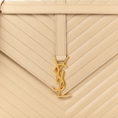 Saint Laurent Grain De Poudre Matelasse Chevron Large Monogram Satchel Dark Beige 9 of 13