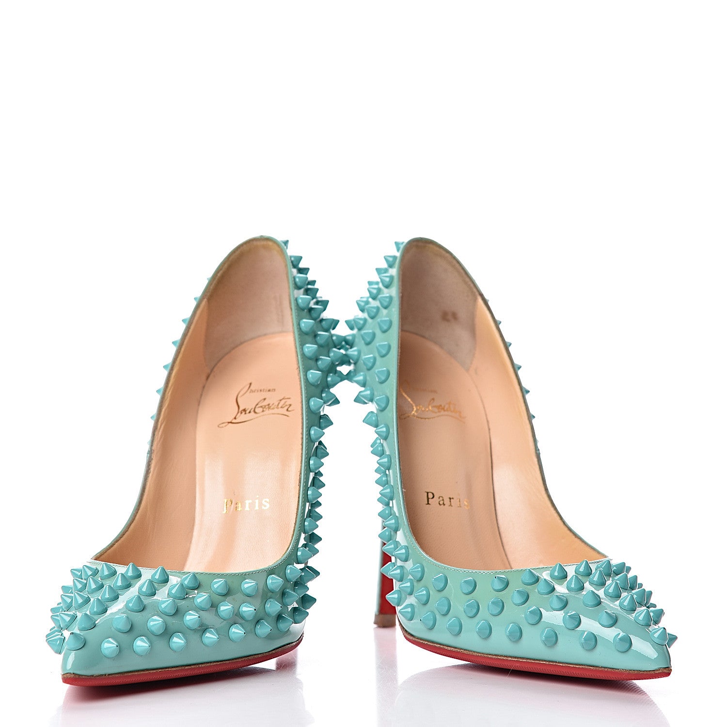 Christian Louboutin Patent Pigalle Spikes 120 Pumps 37 Aquamarine 6 of 13