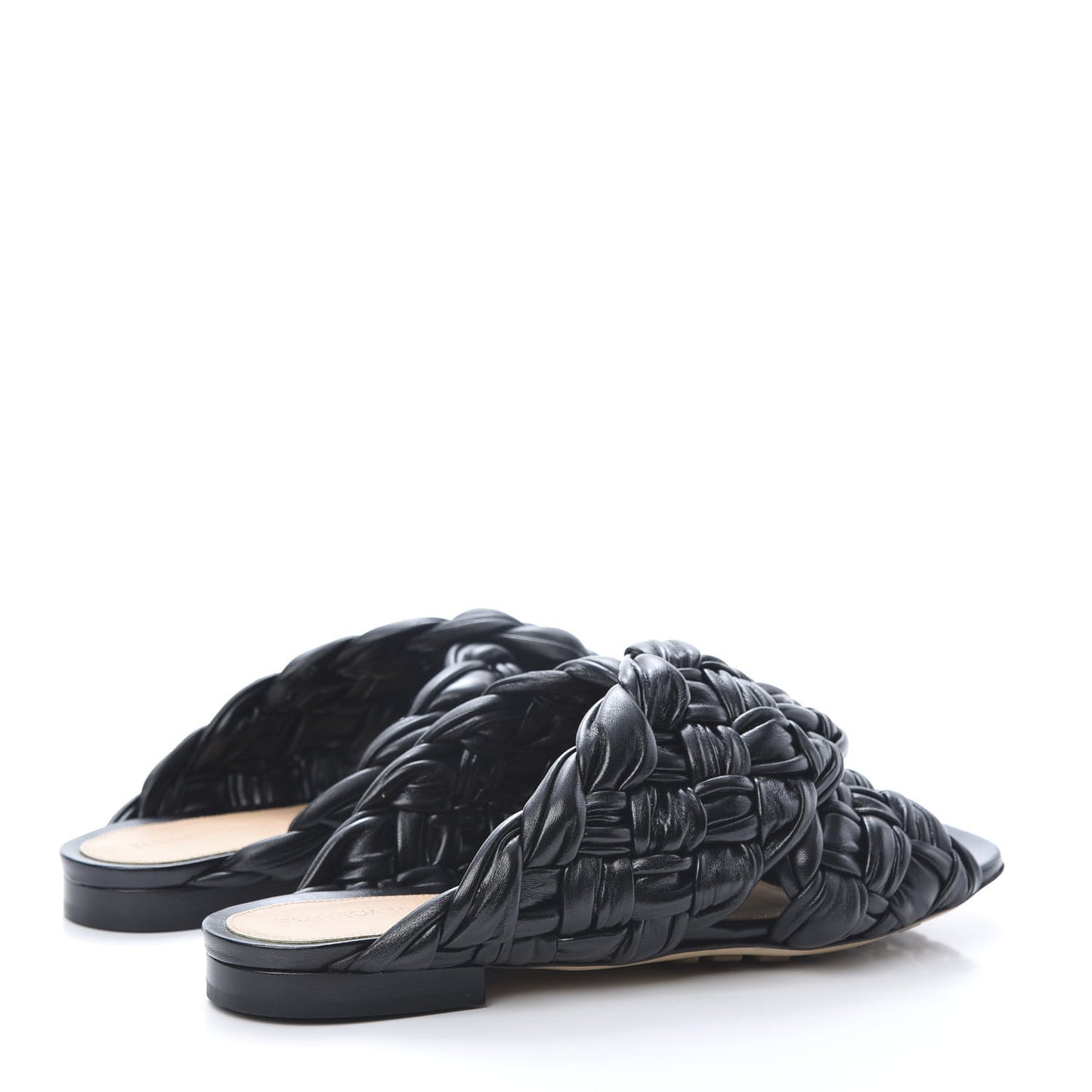 Shiny Nappa Intrecciato The Board Flat Sandals 38 Black