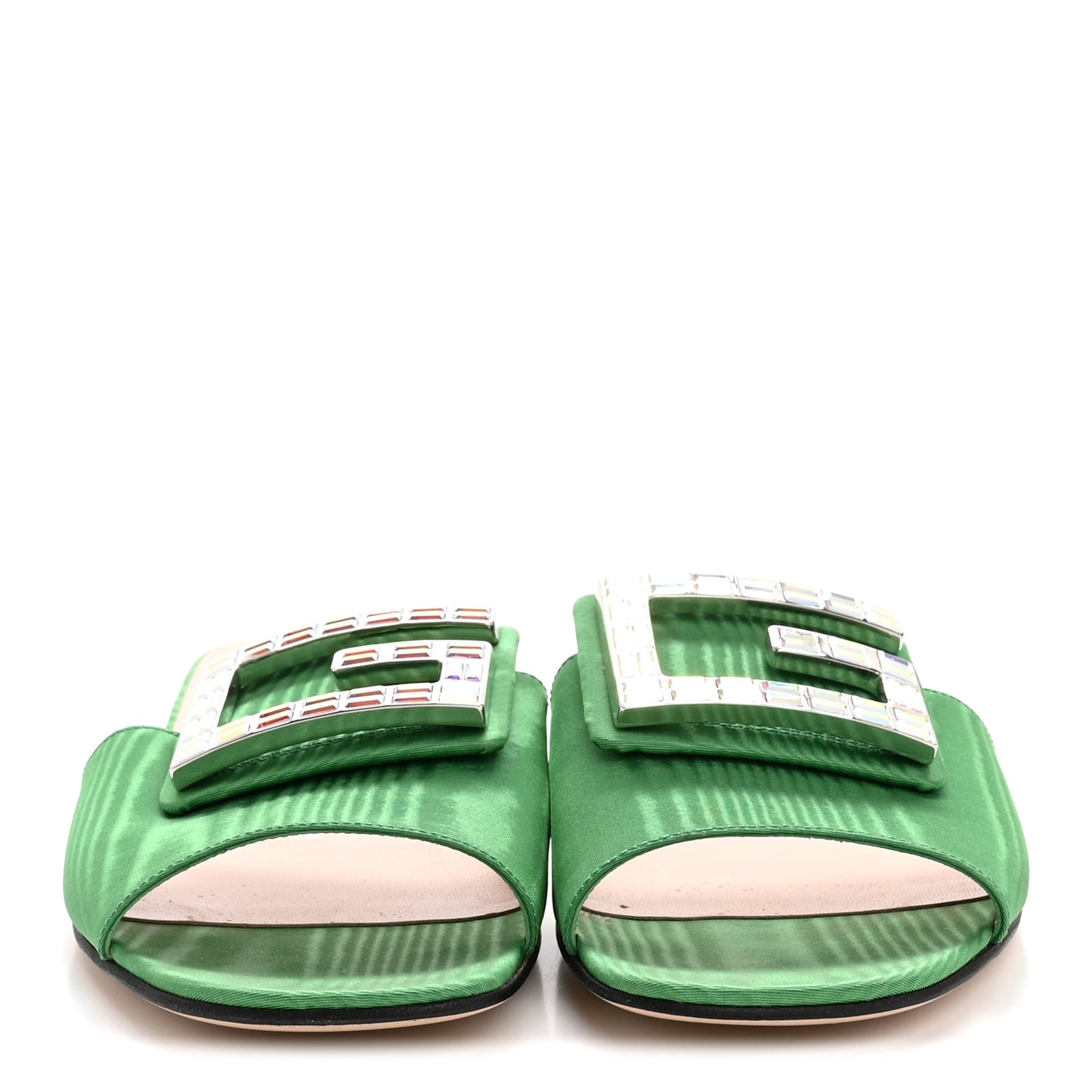 Moire Fabric Crystal Square G Madelyn Slide Sandals 37 New Shamarock
