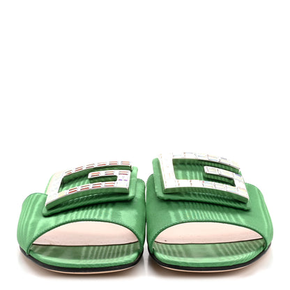 Gucci Moire Fabric Crystal Square G Madelyn Slide Sandals 37 New Shamarock 3 of 11
