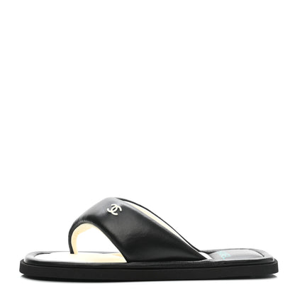 Chanel Lambskin Padded Pool Thong Sandals 40 Black 1 of 11