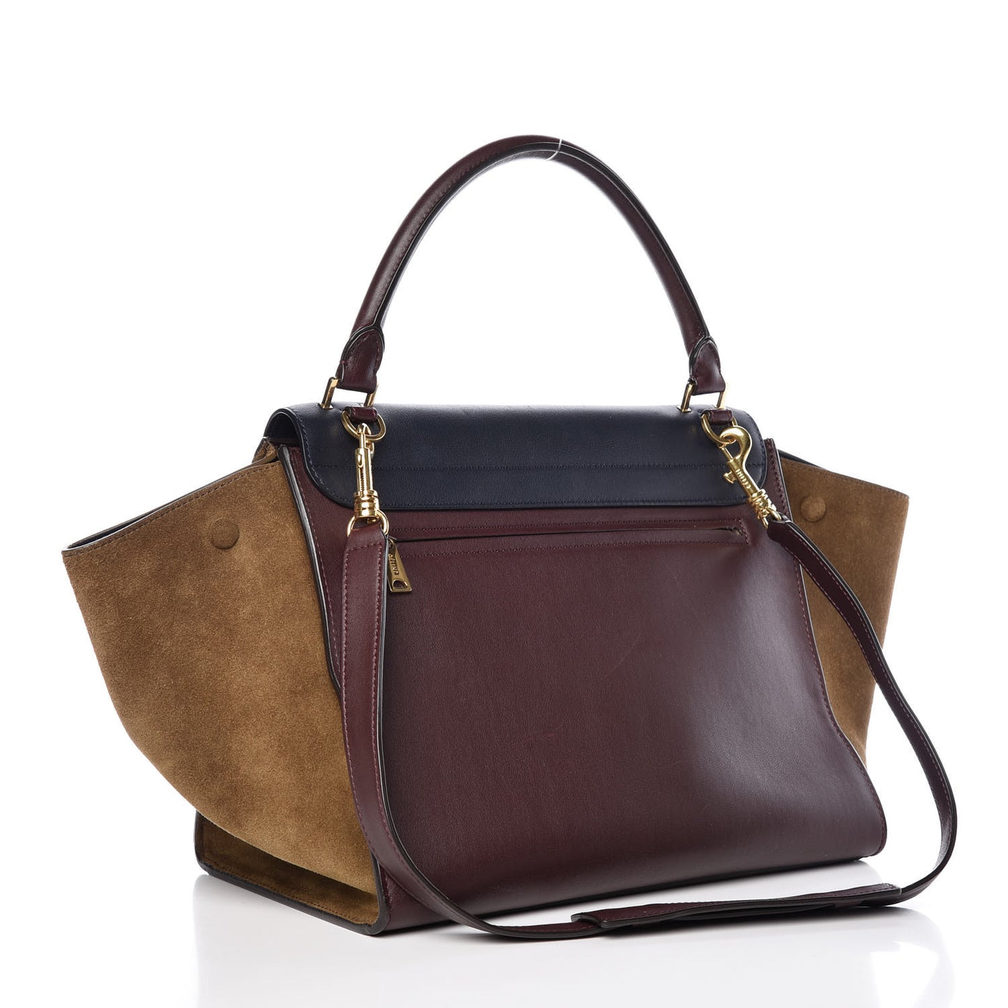 Drummed Calfskin Suede Medium Tri-Color Trapeze Burgundy