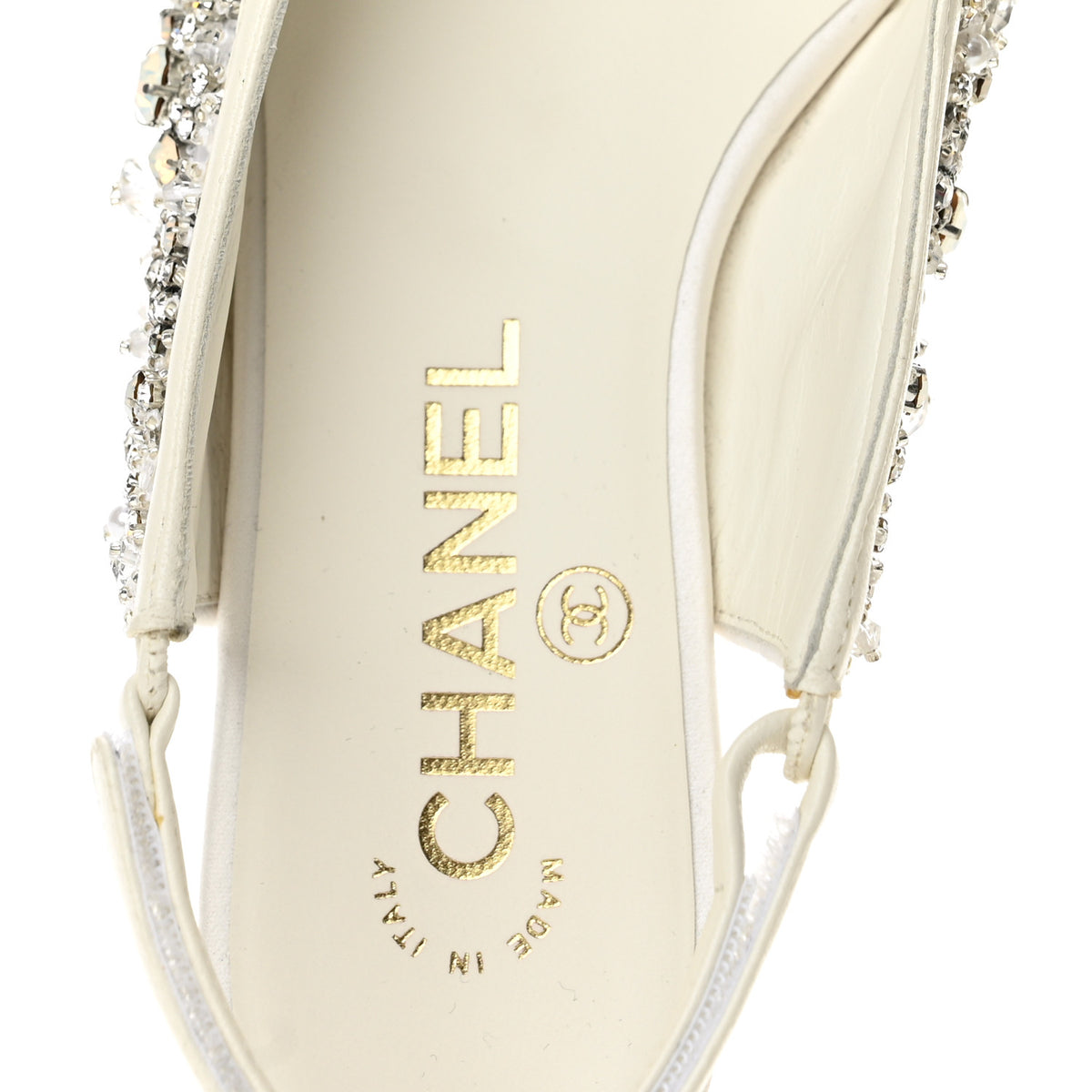 Chanel Satin Crystal Lambskin Grosgrain Bow CC Slingback Flats 35 White Black 8 of 10