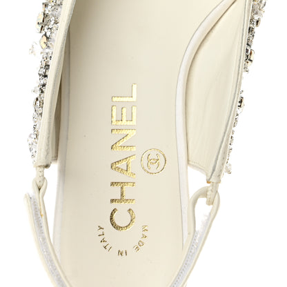 Chanel Satin Crystal Lambskin Grosgrain Bow CC Slingback Flats 35 White Black 8 of 10