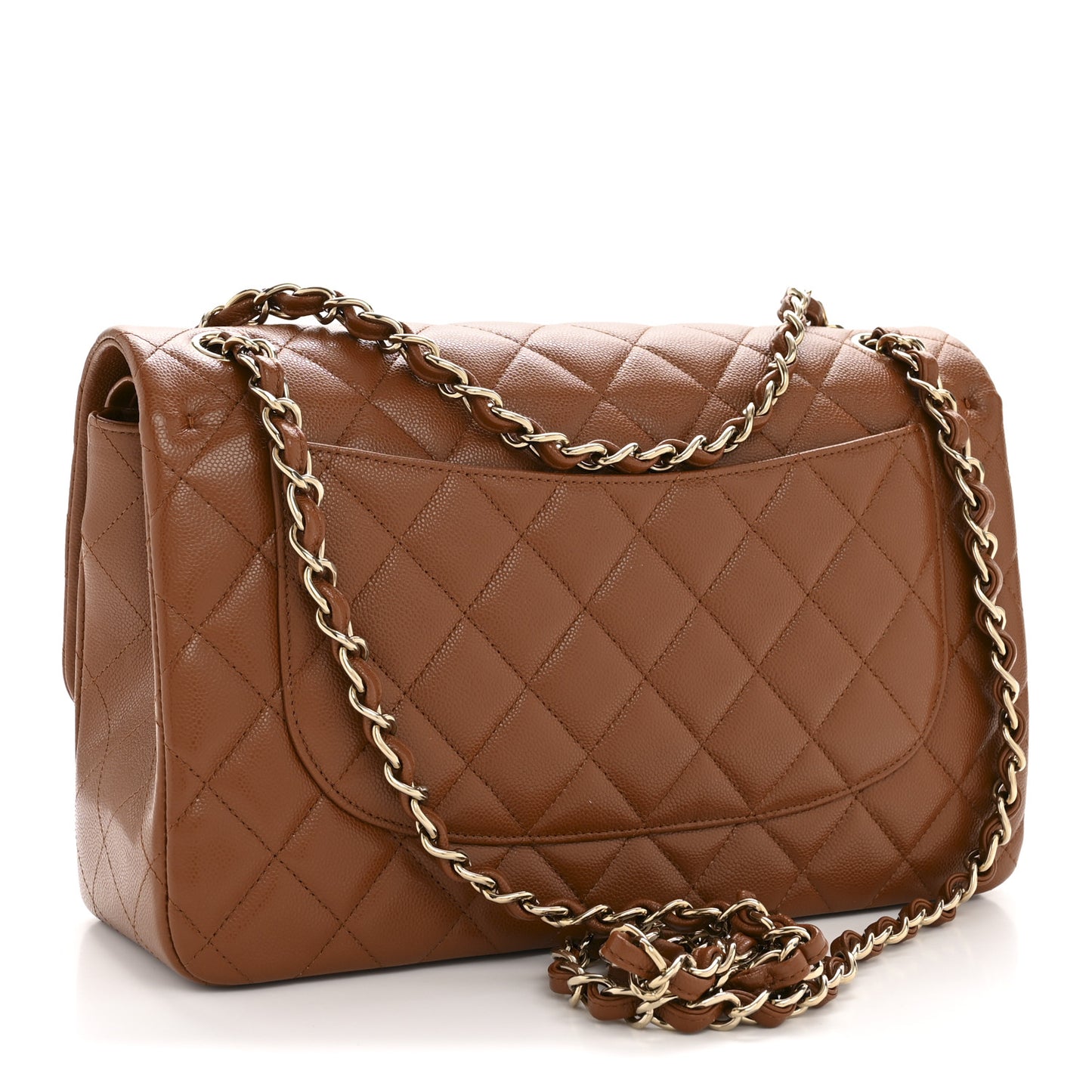 Caviar Quilted Jumbo Double Flap Light Brown