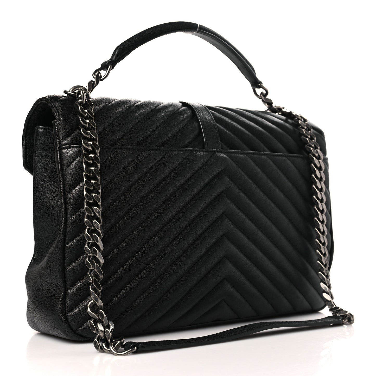 Sheepskin Matelasse Chevron Monogram Large College Satchel Black