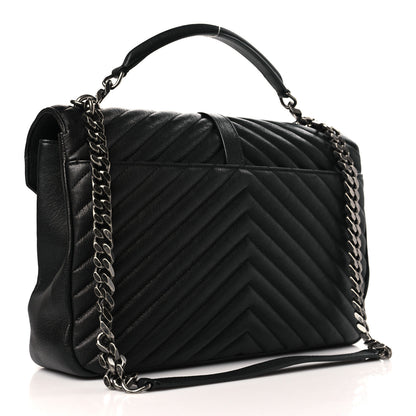 Saint Laurent Sheepskin Matelasse Chevron Monogram Large College Satchel Black 3 of 9