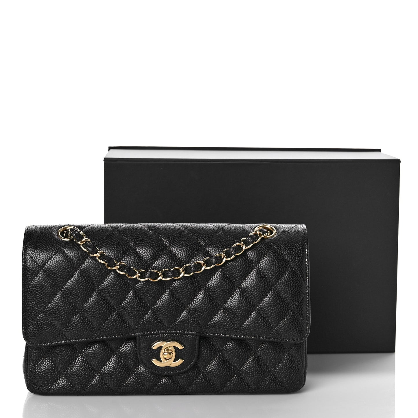 Caviar Quilted Medium Double Flap Black