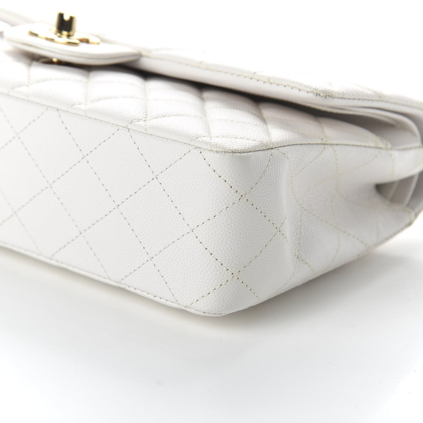 Caviar Quilted Medium Double Flap White
