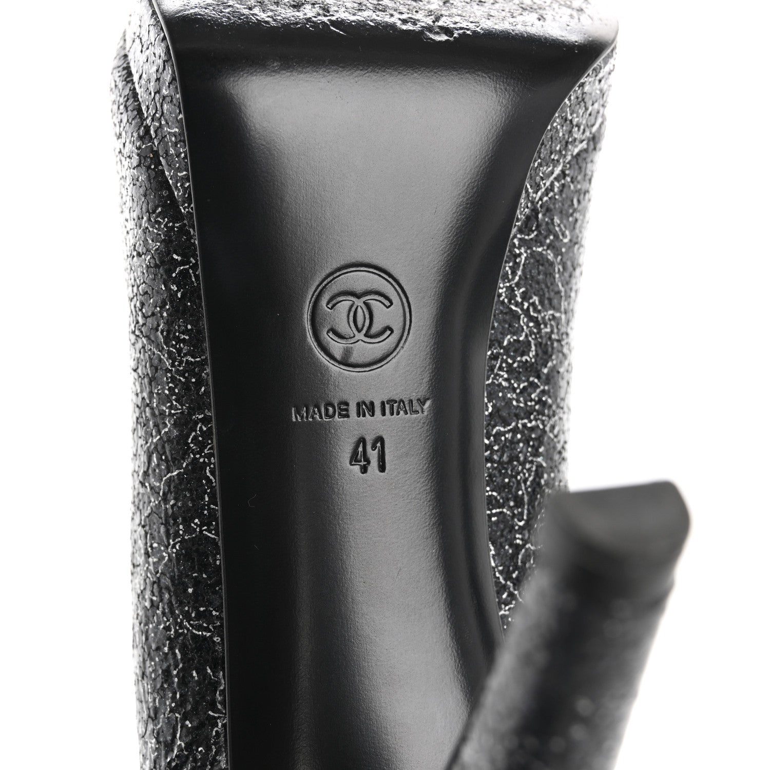 Chanel Metallic Crackled Calfskin Patent Cap Toe Pumps 41 Silver Black 8 of 10