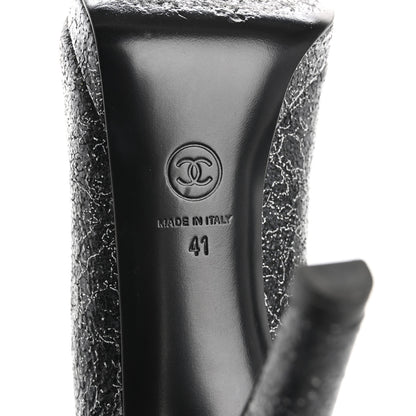 Chanel Metallic Crackled Calfskin Patent Cap Toe Pumps 41 Silver Black 8 of 10