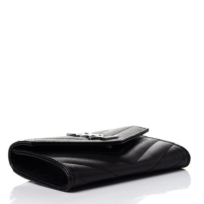 Saint Laurent Grain De Poudre Matelasse Chevron Small Monogram Envelope Wallet Black 3 of 5