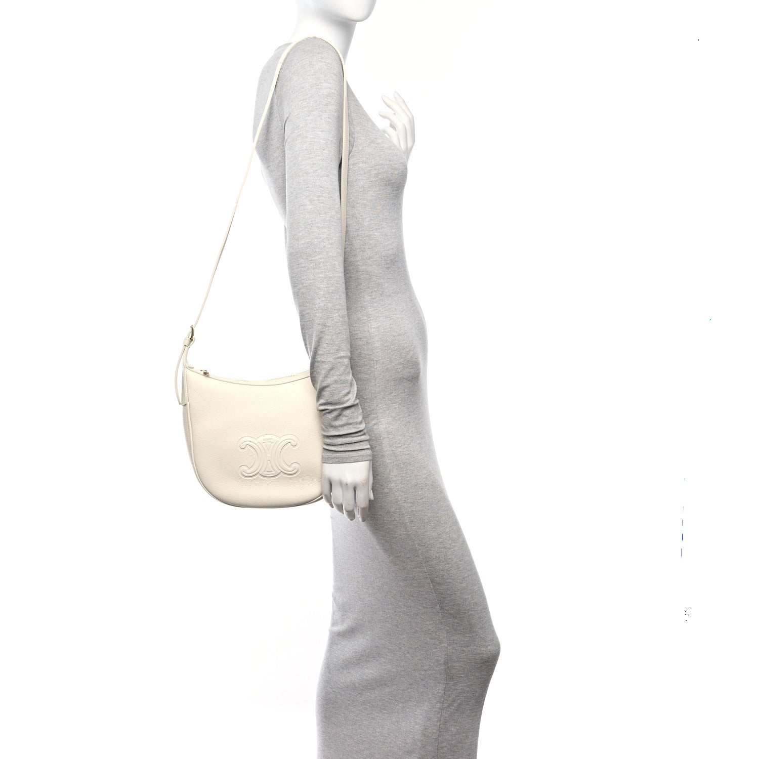 Celine Supple Calfskin Cuir Triomphe Small Heloise Shoulder Bag White Cotton 2 of 10
