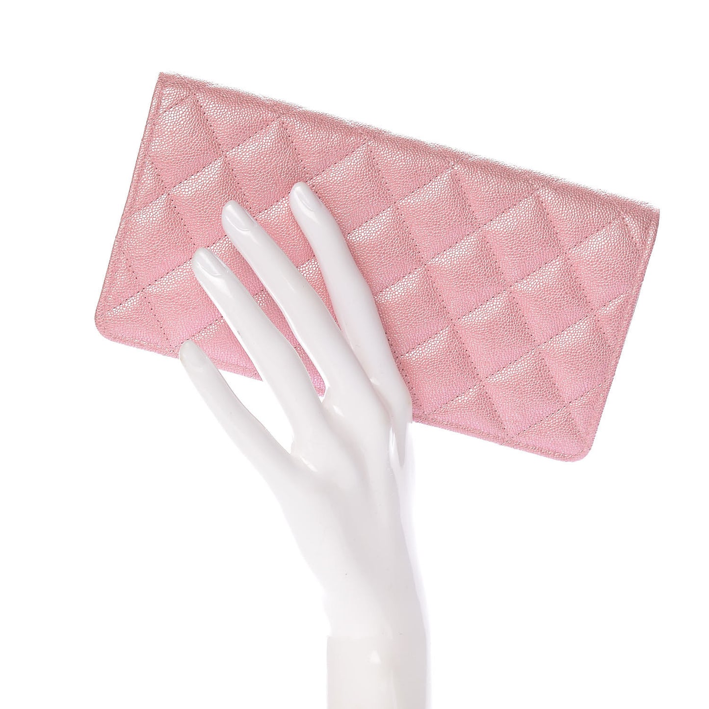 Iridescent Caviar Quilted Yen Wallet Rose Pink