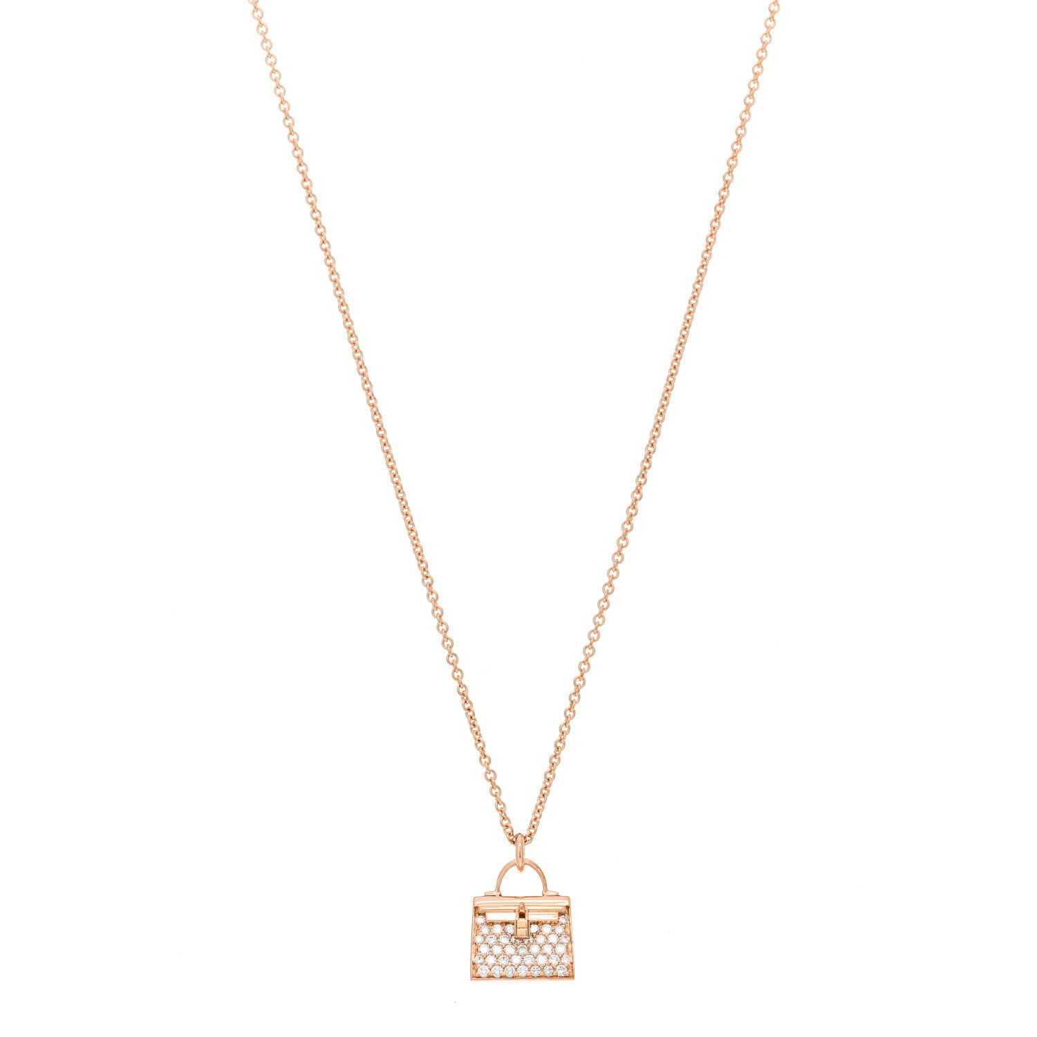 Hermes 18K Rose Gold Diamond Kelly Amulettes Pendant Necklace 1 of 5