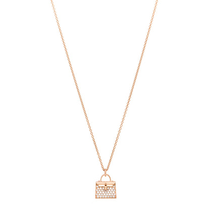 Hermes 18K Rose Gold Diamond Kelly Amulettes Pendant Necklace 1 of 5