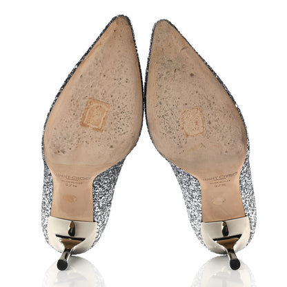 Jimmy Choo Coarse Glitter Degrade Pointy Toe Romy 100 Pumps 37.5 Navy Silver 5 of 8