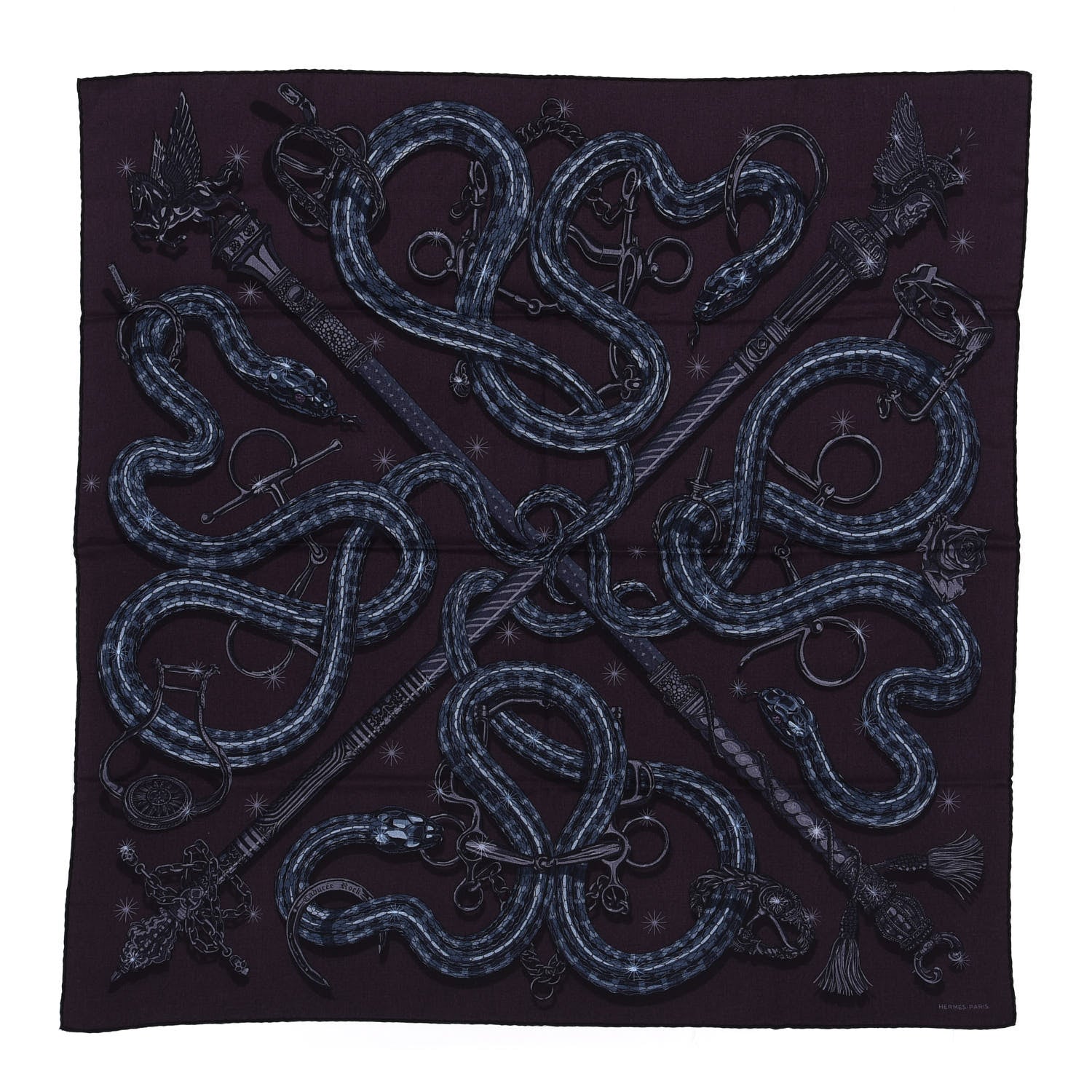 Hermes Cashmere Silk Caducee Rock Scarf 100 1 of 5