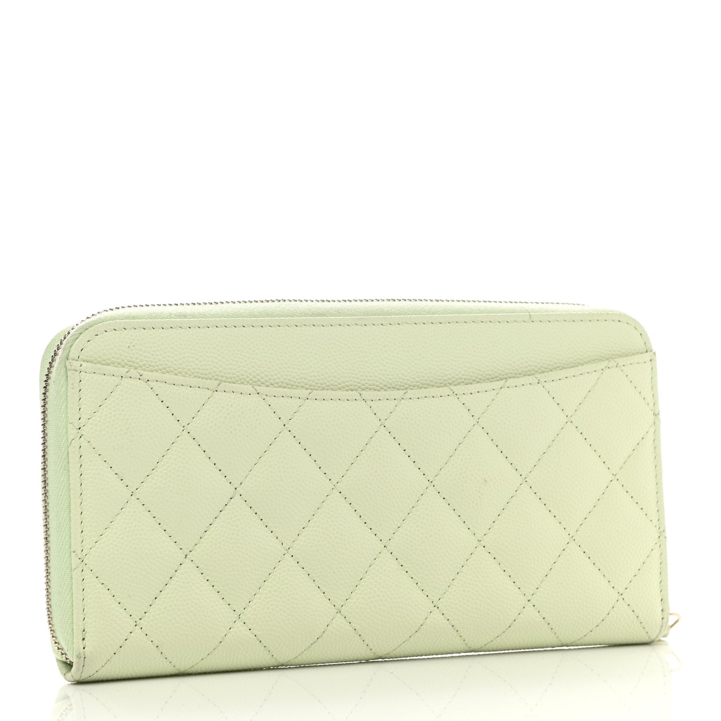 Caviar Quilted Large Gusset Zip Around Wallet Light Green