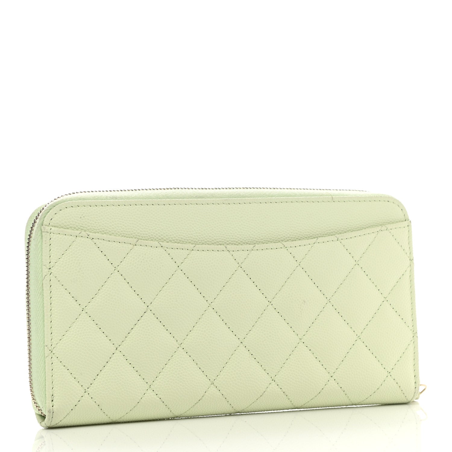 Chanel Caviar Quilted Large Gusset Zip Around Wallet Light Green 3 of 9