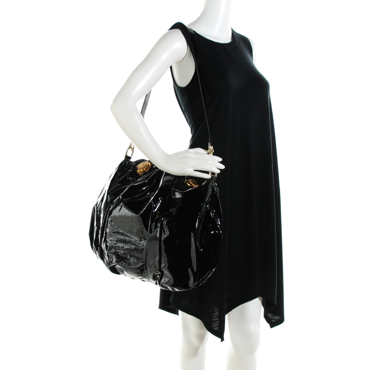 Patent Large Hysteria Top Handle Bag Black