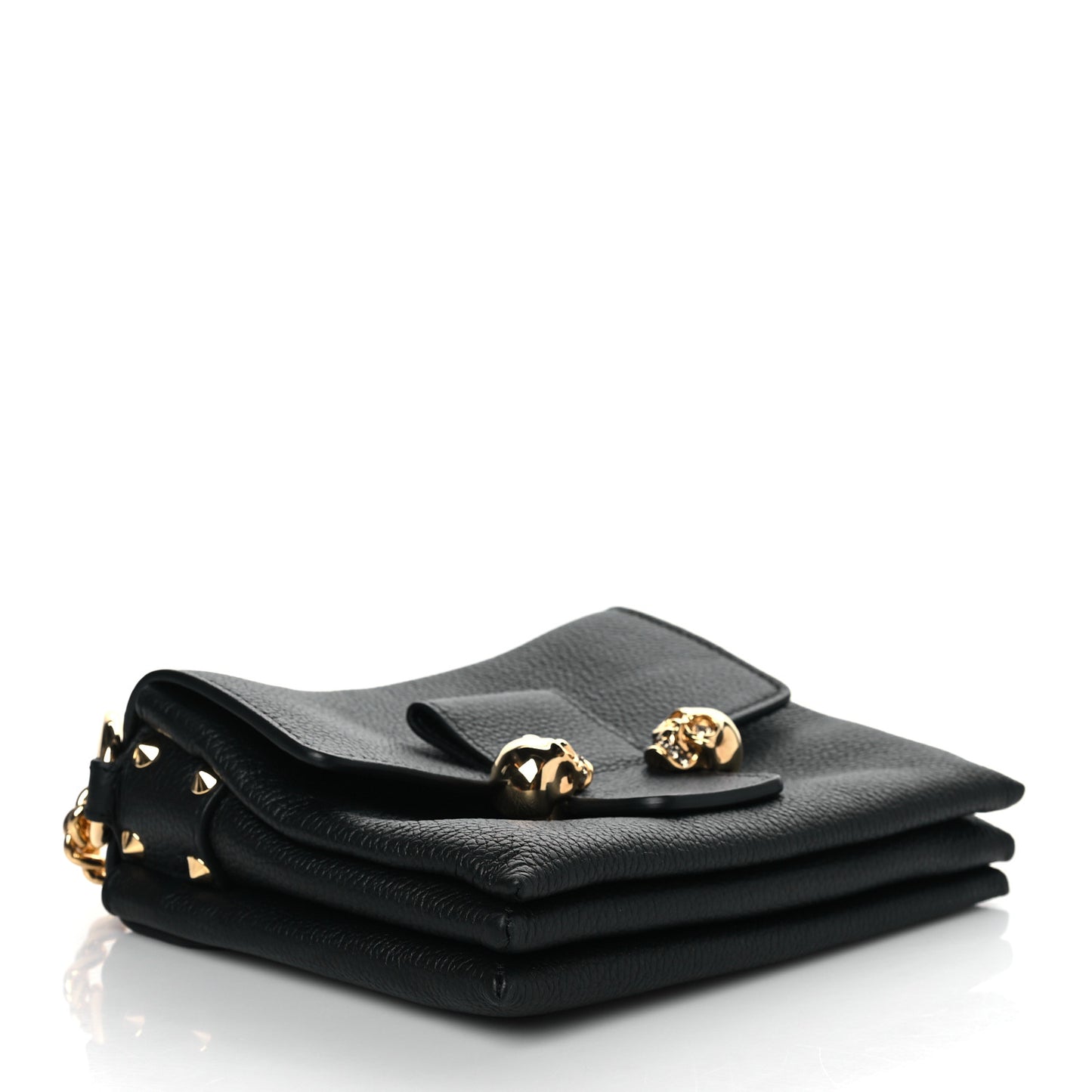 Calfskin Small Twin Skull Chain Crossbody Black
