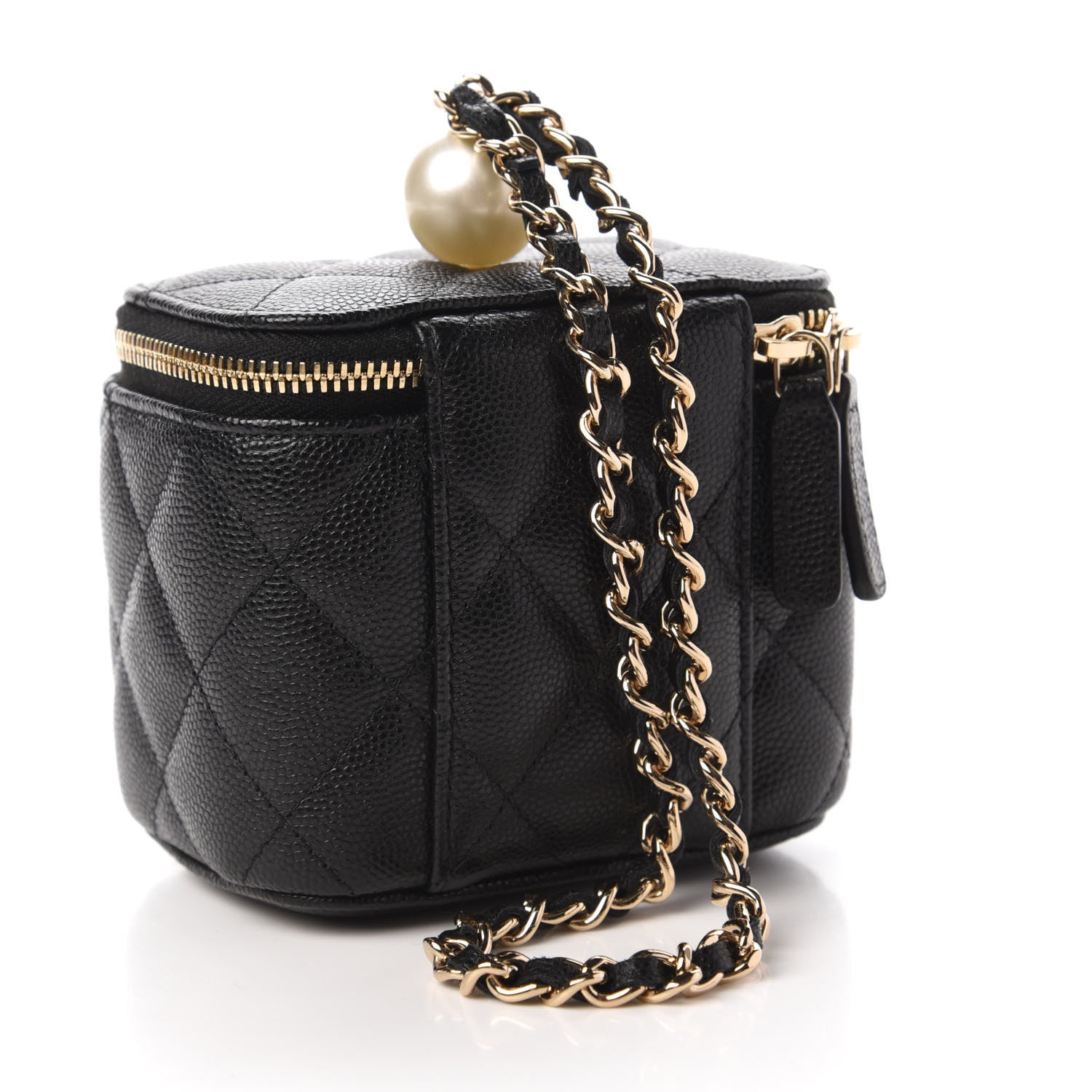 Chanel Caviar Quilted Mini Pearl On Top Vanity Case With Chain Black 3 of 11