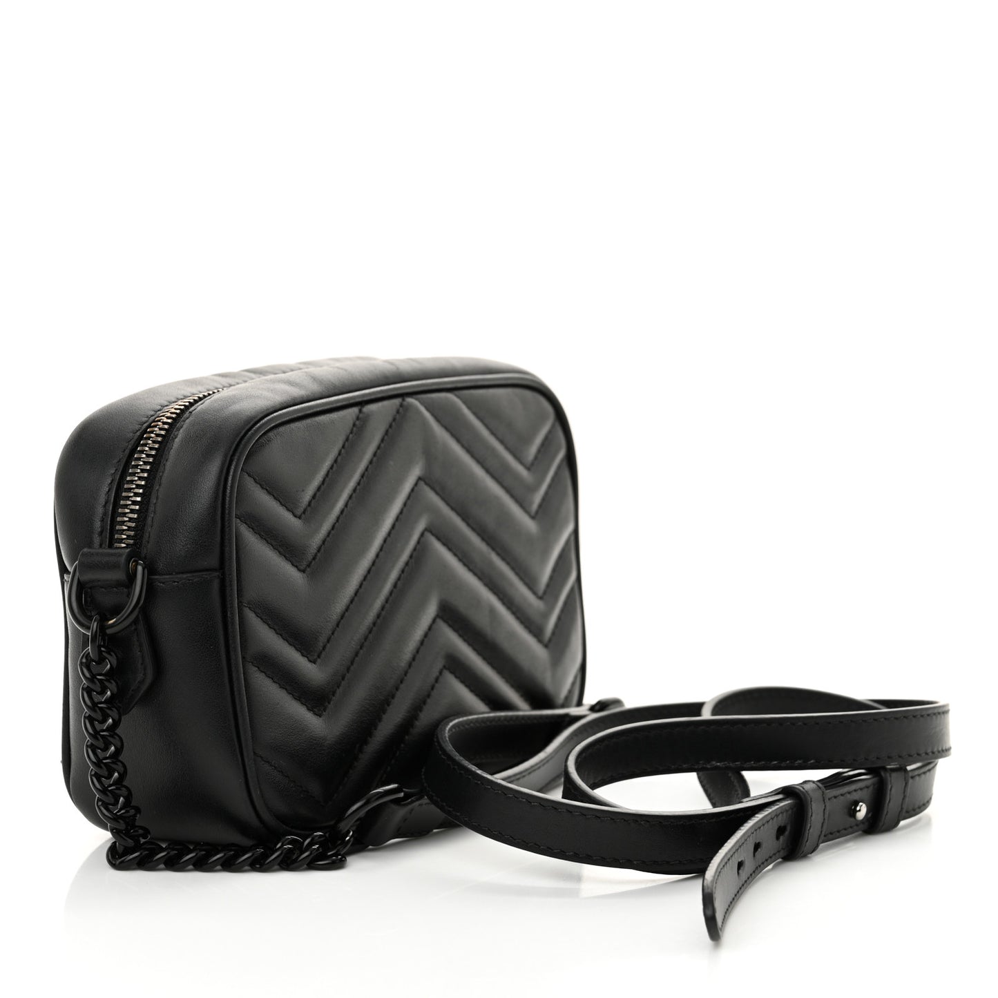 Calfskin Matelasse Monochrome Mini GG Marmont Chain Shoulder Bag Black