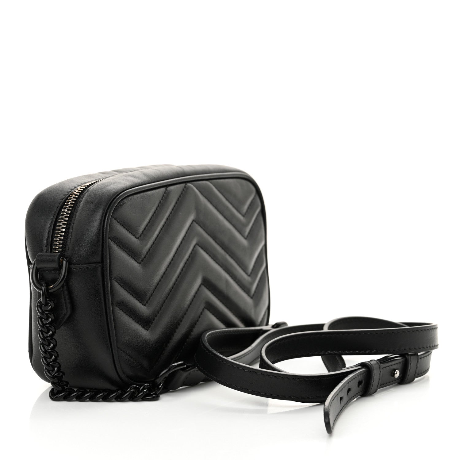 Gucci Calfskin Matelasse Monochrome Mini GG Marmont Chain Shoulder Bag Black 3 of 17