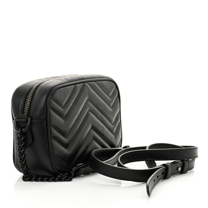 Gucci Calfskin Matelasse Monochrome Mini GG Marmont Chain Shoulder Bag Black 3 of 17