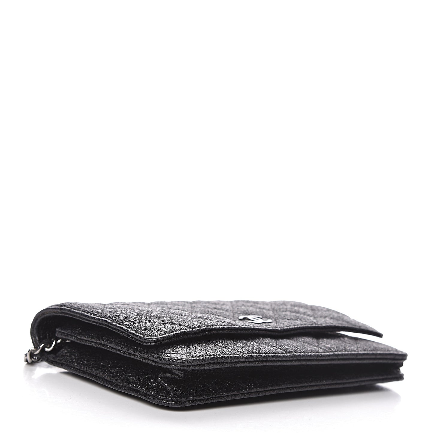 Crackled Calfskin Wallet On Chain WOC Black