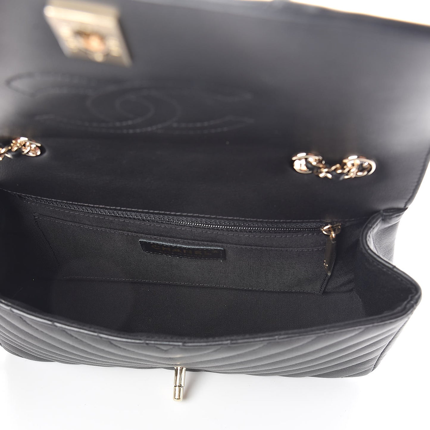 Calfskin Chevron Quilted Statement Flap Black