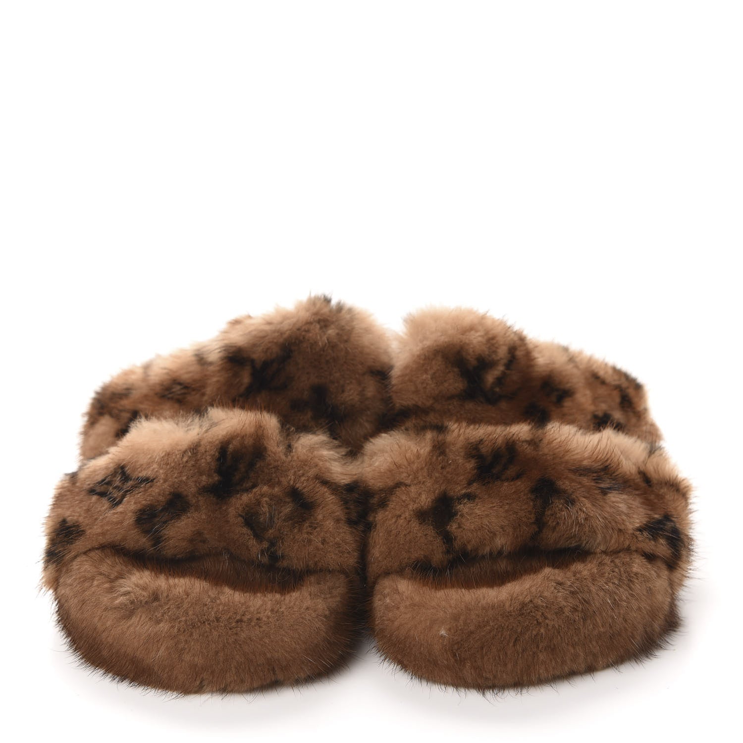 Louis Vuitton Mink Fur Bom Dia Slippers 37 Cognac 651399