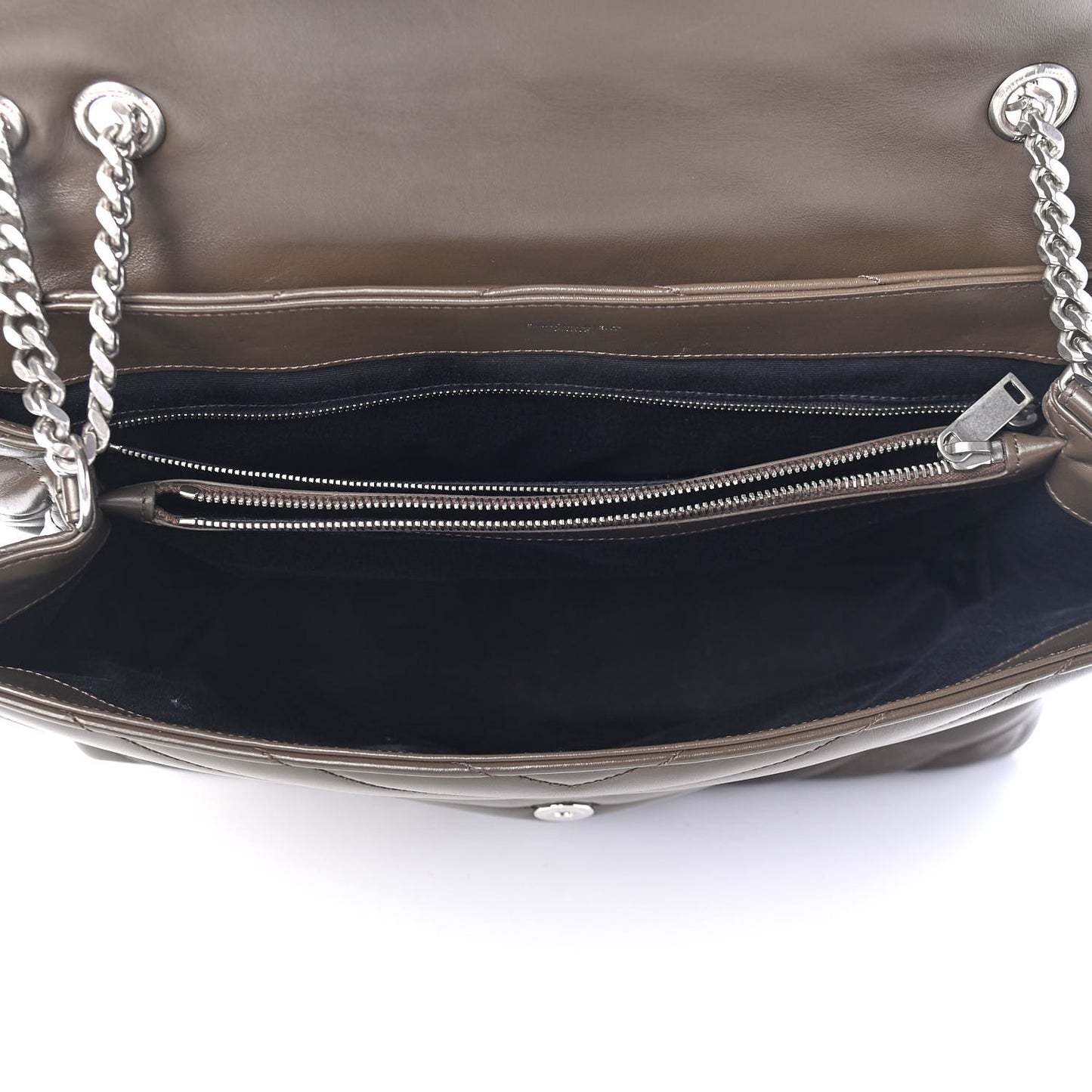 Calfskin Y Quilted Monogram Large Loulou Chain Satchel Kaki Fonce