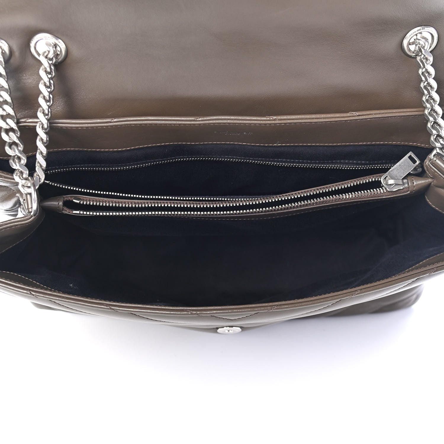 Saint Laurent Calfskin Y Quilted Monogram Large Loulou Chain Satchel Kaki Fonce 5 of 9