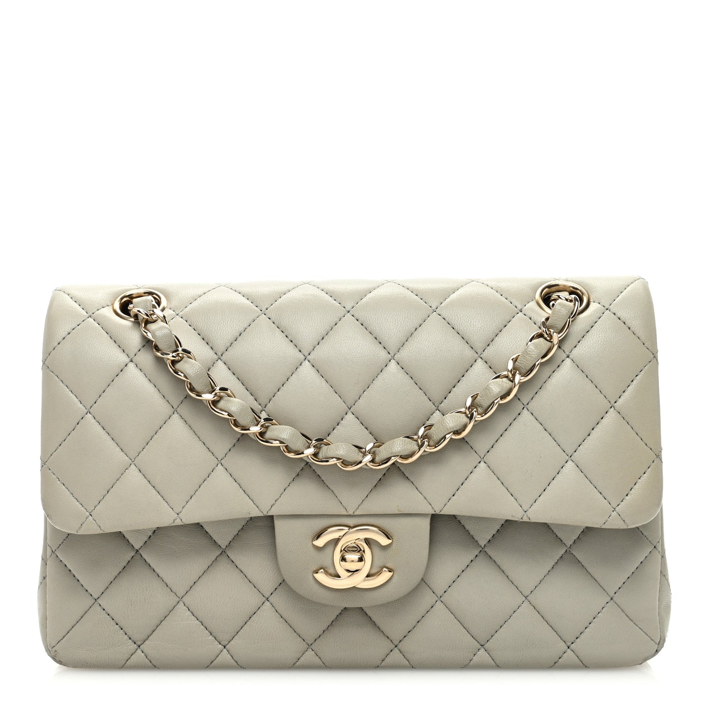 Lambskin Quilted Small Double Flap Grey