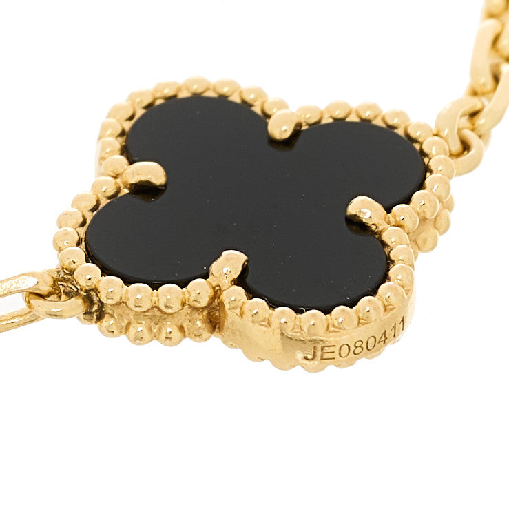 18K Yellow Gold Black Onyx 5 Motifs Vintage Alhambra Bracelet