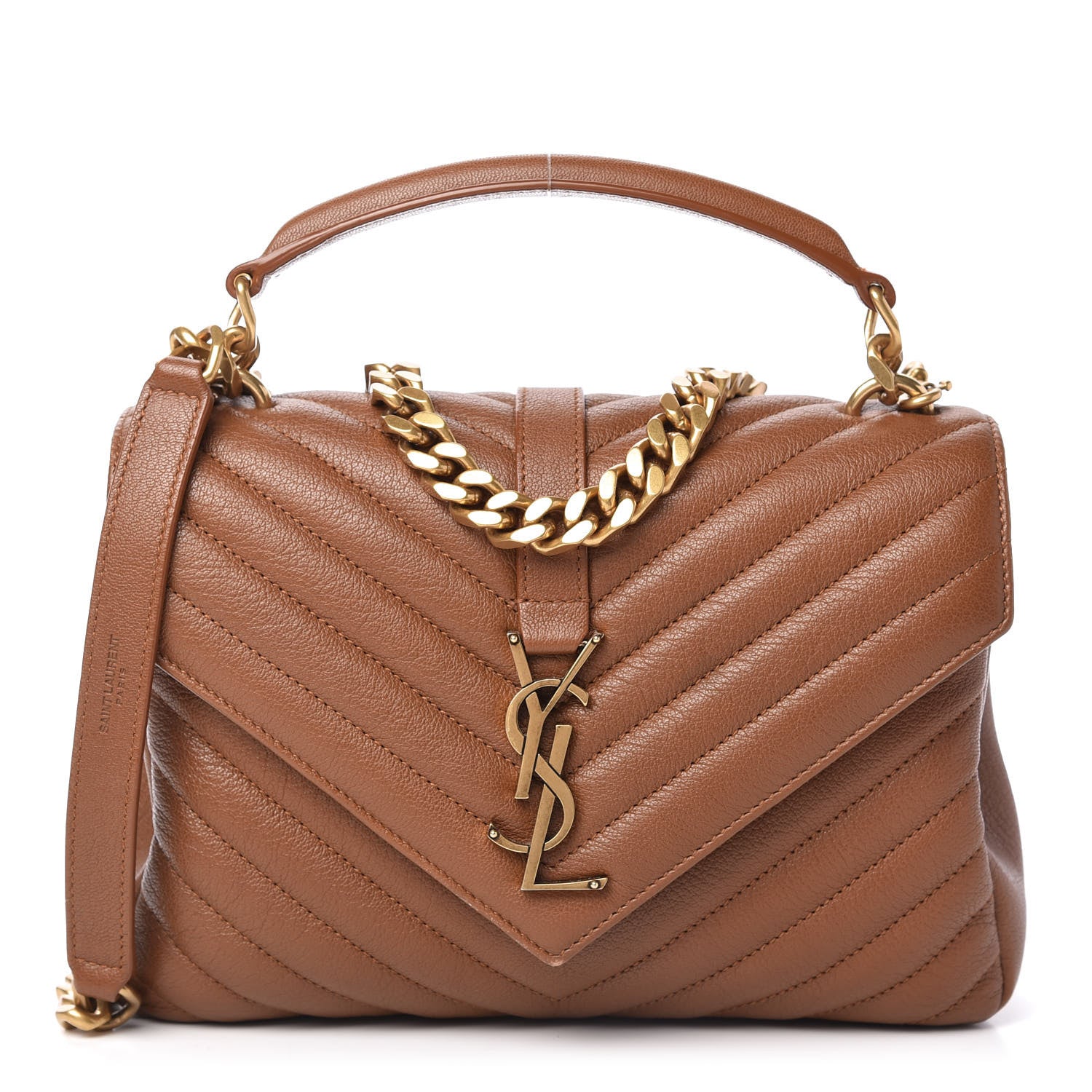 Saint Laurent Calfskin Matelasse Chevron Monogram Medium College Bag Brick 1 of 9