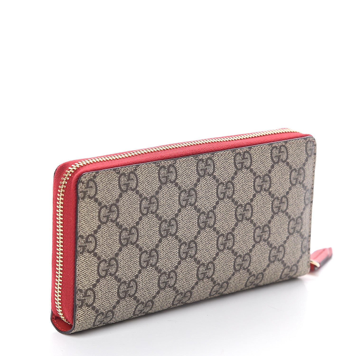 Gucci GG Supreme Monogram Bosco Patch Zip Around Wallet Beige Malva Hibiscus Red 2 of 5
